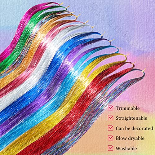 Gladmissu Hair Tinsel kit Fairy Hair Tinsel Kit 47 Inch Hair Extensions Hair Tinsel Kit Strands with Tool 12 Colors 2280 Strands Sparkling Glitter Fairy Hair Tinsel (12 Colors) - Image 3