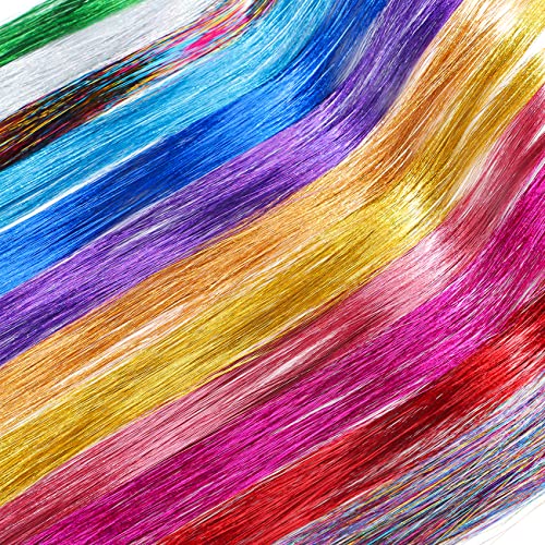 Gladmissu Hair Tinsel kit Fairy Hair Tinsel Kit 47 Inch Hair Extensions Hair Tinsel Kit Strands with Tool 12 Colors 2280 Strands Sparkling Glitter Fairy Hair Tinsel (12 Colors) - Image 4