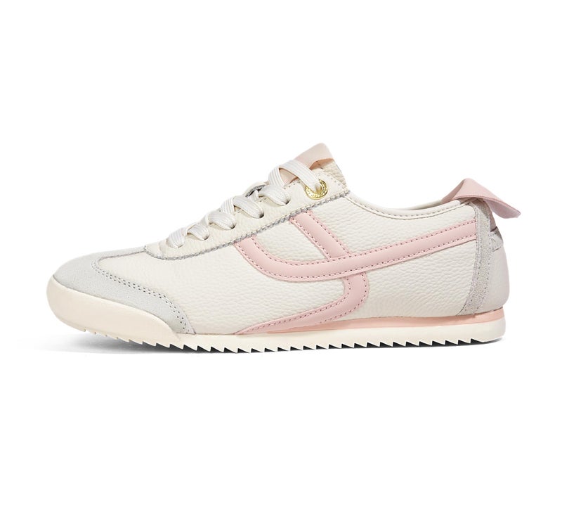LUCKY STEP Women's Retro Fashion Sneakers Thin Sole Casual Walking Lightweight Tennis Trainers Running Gym Workout Classic Comfortable Athletic Shoes(Beige/Pink,7) - Image 1
