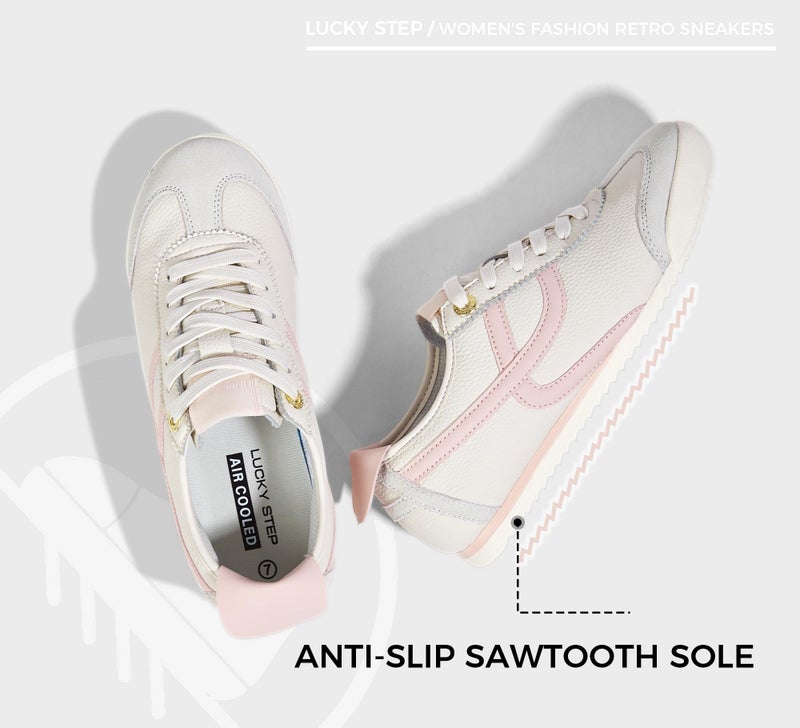 LUCKY STEP Women's Retro Fashion Sneakers Thin Sole Casual Walking Lightweight Tennis Trainers Running Gym Workout Classic Comfortable Athletic Shoes(Beige/Pink,7) - Image 3