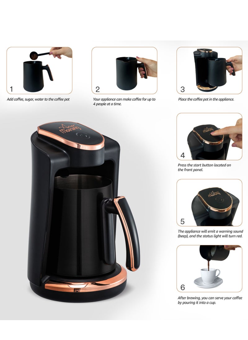 Any Morning Turkish Coffee Maker 250ml, Stainless Steel Double Spout Pot, Auto Shut Off, Boil Dry Protection, 400Watts - LI23201S  - Image 3