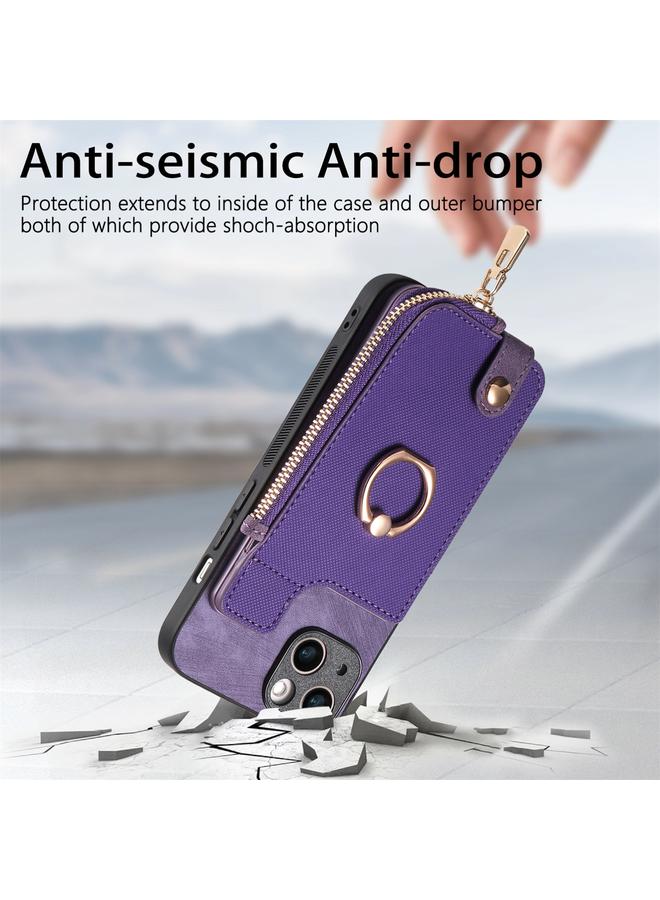 Zaboon Case For iPhone 12 Pro Max Cross Leather Ring Vertical Zipper Wallet Back Phone Case - Image 5