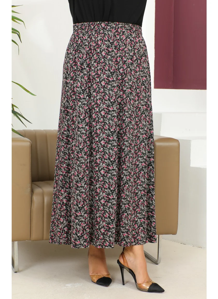 سيفا ميرفي Plus Size Elastic Waist Patterned Skirt 2830B-03 Pink