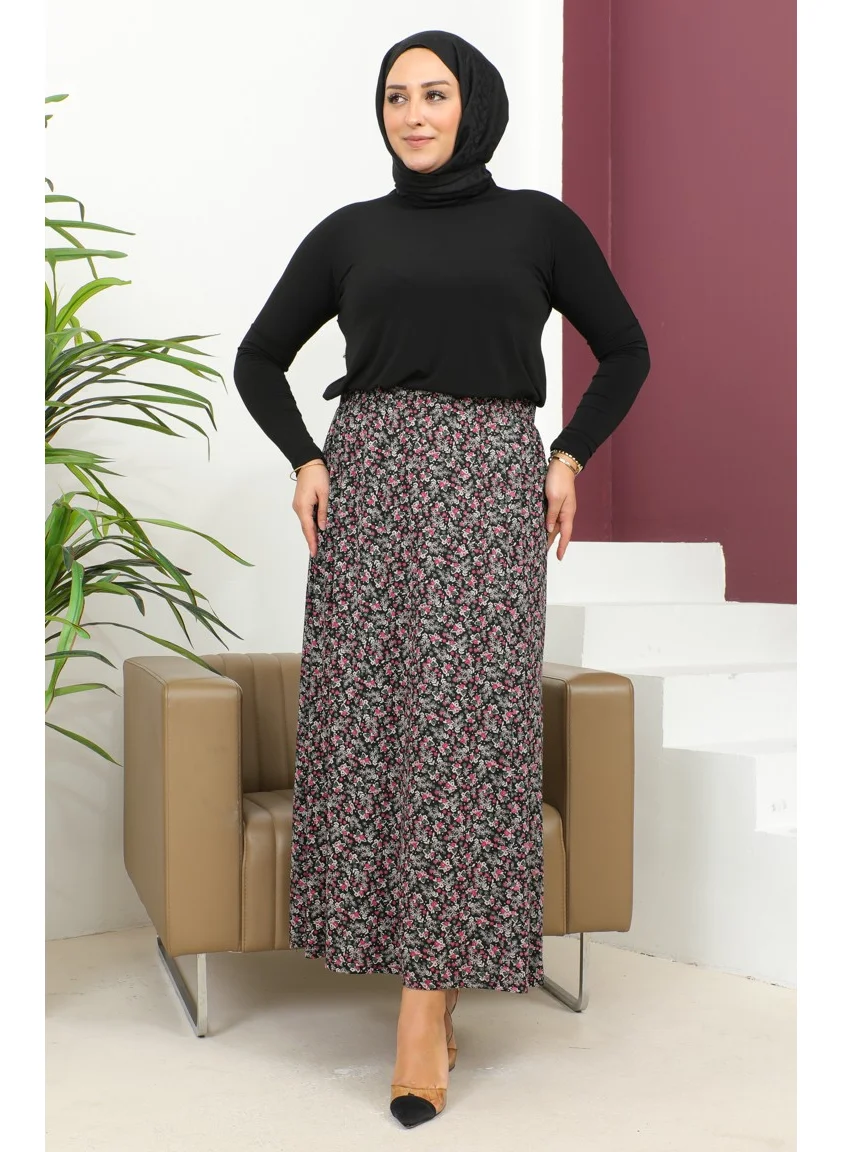 سيفا ميرفي Plus Size Elastic Waist Patterned Skirt 2830B-03 Pink