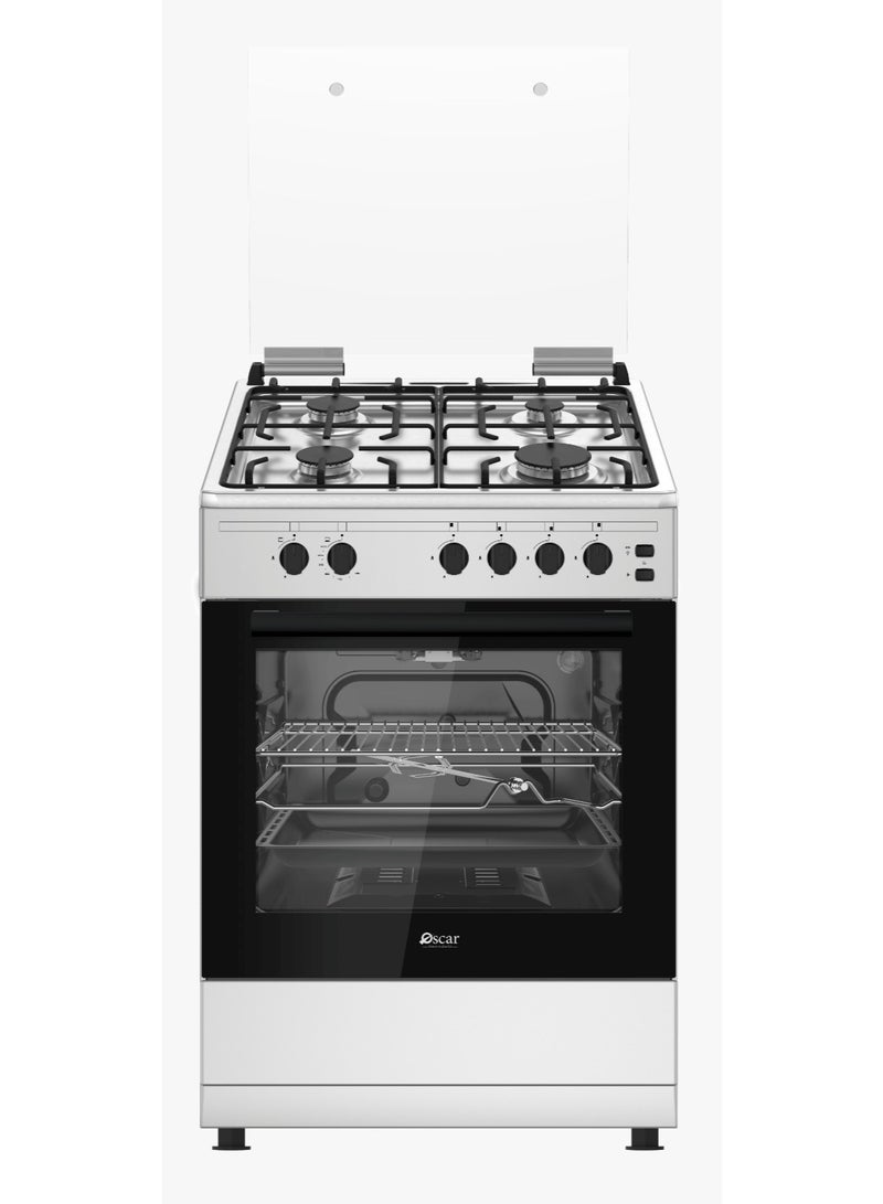 Oscar 60x60 cm 4 Burner Free Standing Gas Cooker with Gas Oven | Full Safety FFD | Auto Ignition | Double Glass Oven Door | LPG & Natural Gas Compatible | 59L Oven - F64XGRHA-OSC04