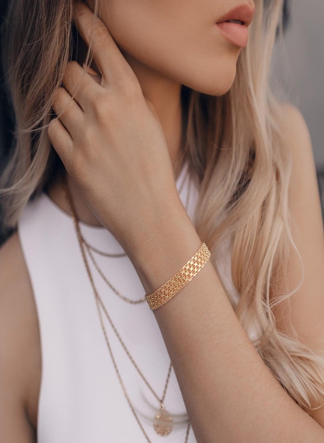 CISSIEPERAL Bracelet 14K Gold Bracelets for Women Gold Bracelets for Women's Widen Chain Bracelet Jewelry Gift for Women 6.5/7/7.5/8/8.5in - Image 2