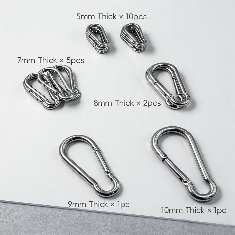 60mm L x 5mm Thick Galvanized Steel Heavy Duty Carabiner Hooks 10pcs High Strength Quick Link Spring Snap Hook for Swing Hammock Gym Hiking Camping Dog Leash - Image 1