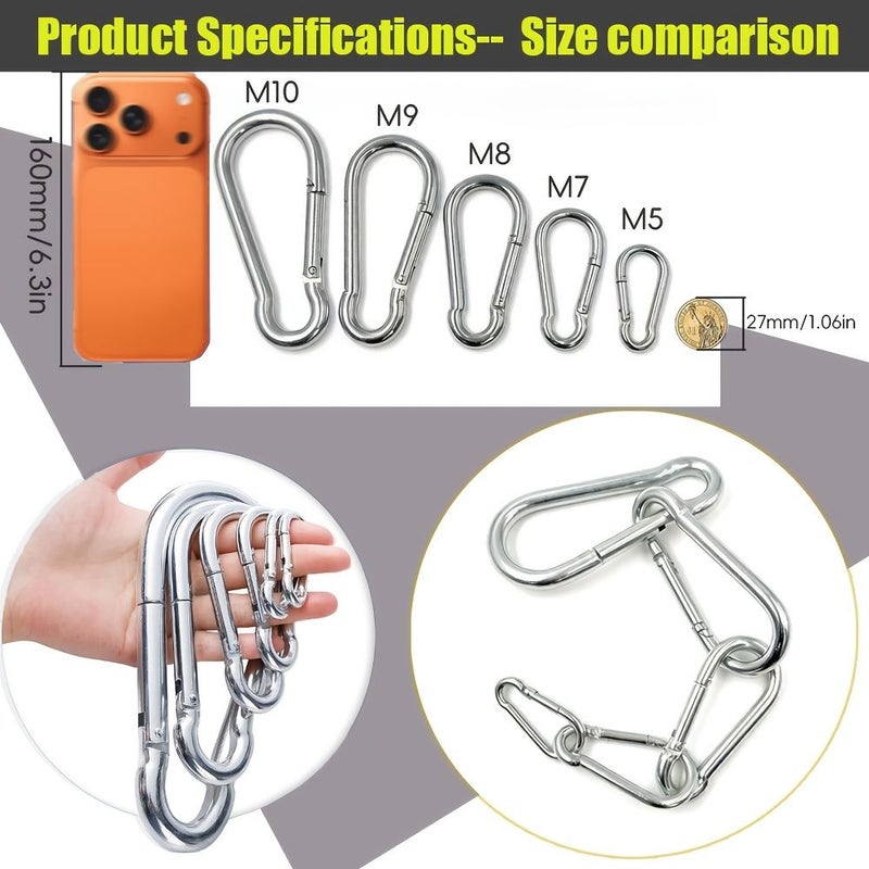 60mm L x 5mm Thick Galvanized Steel Heavy Duty Carabiner Hooks 10pcs High Strength Quick Link Spring Snap Hook for Swing Hammock Gym Hiking Camping Dog Leash - Image 3