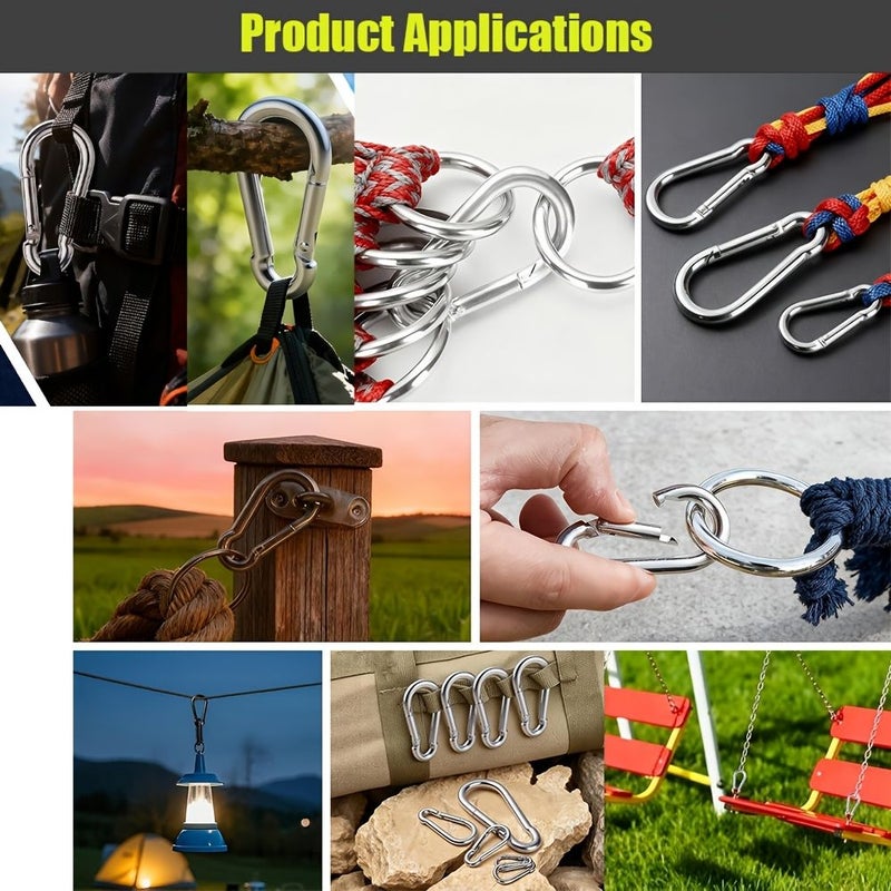 60mm L x 5mm Thick Galvanized Steel Heavy Duty Carabiner Hooks 10pcs High Strength Quick Link Spring Snap Hook for Swing Hammock Gym Hiking Camping Dog Leash - Image 4