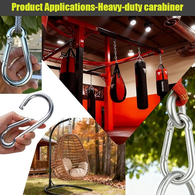 60mm L x 5mm Thick Galvanized Steel Heavy Duty Carabiner Hooks 10pcs High Strength Quick Link Spring Snap Hook for Swing Hammock Gym Hiking Camping Dog Leash - Image 5