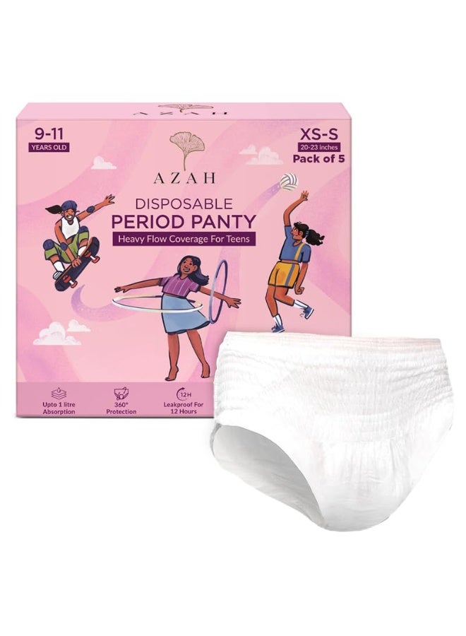 Azah Teen Disposable Period Panty for Girls (XS-S for 9–11 Years Old) | Heavy Flow Coverage | 12-Hour Leak Protection | 360° Coverage | Panty-Like Fit | Ideal for School & Overnight Use | Pack of 5 - Image 1