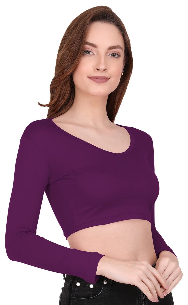 THE BLAZZE 1309 Women's Cotton V-Neck Crop Top Full Sleeve Readymade Saree Blouse(M,Color_09) - Image 3