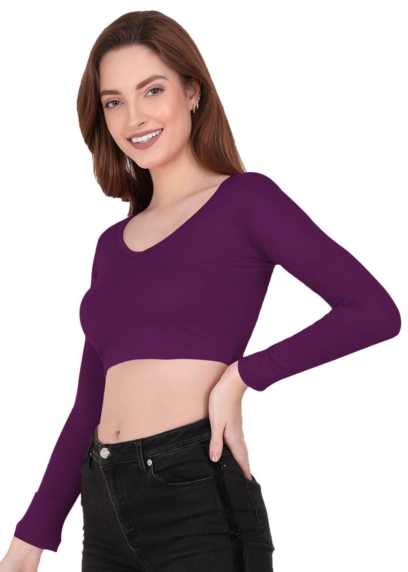 THE BLAZZE 1309 Women's Cotton V-Neck Crop Top Full Sleeve Readymade Saree Blouse(M,Color_09) - Image 4