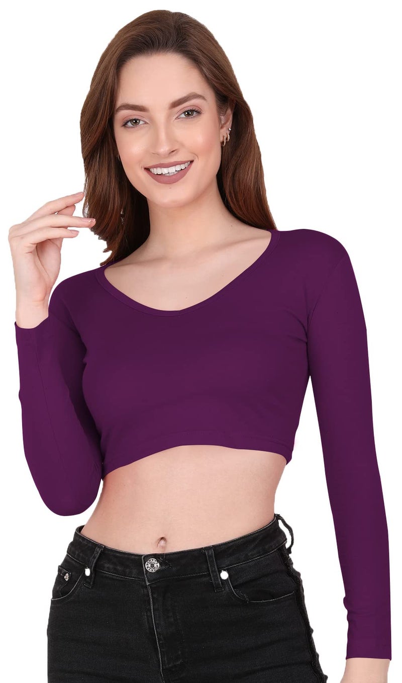 THE BLAZZE 1309 Women's Cotton V-Neck Crop Top Full Sleeve Readymade Saree Blouse(M,Color_09) - Image 1