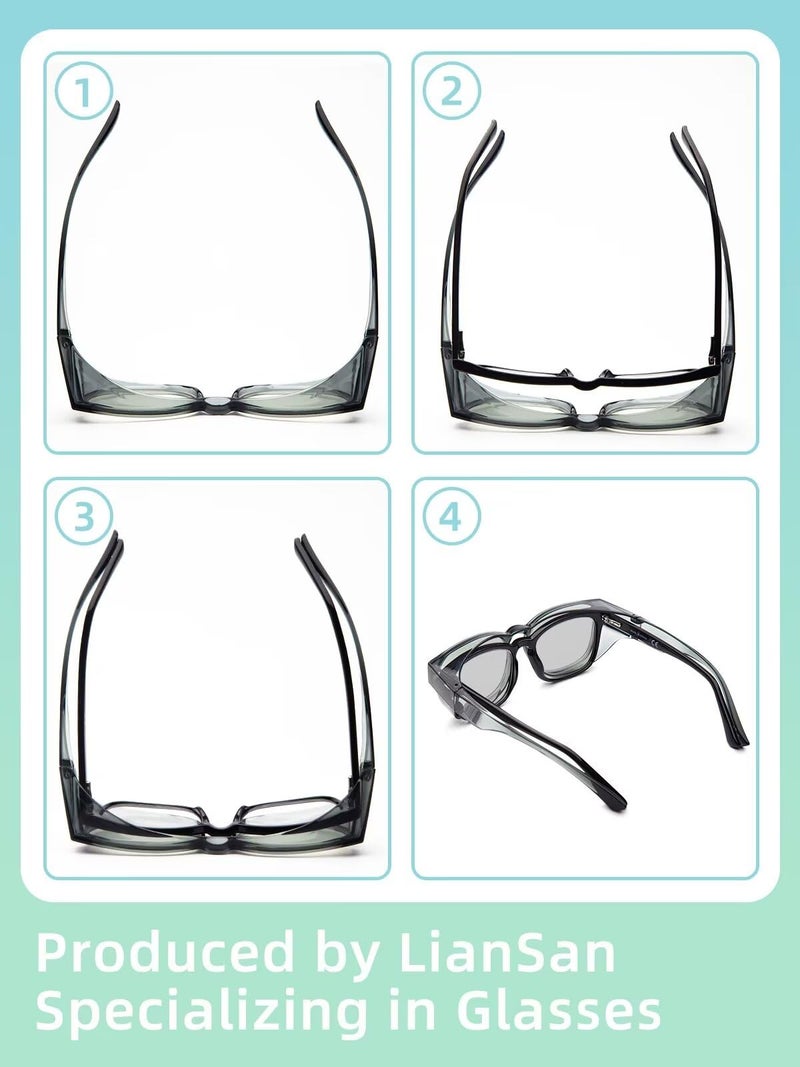 LianSan Photochromic Safety Glasses Over Eyeglasses for Men&Women - Fit Over Glasses with UV400&Scratch Resistant Lenses ANSI Z87(Grey,Light Grey Lens) - Image 5