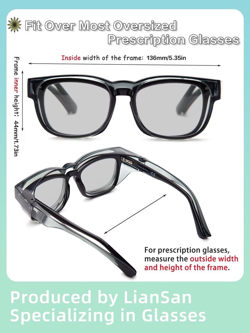 LianSan Photochromic Safety Glasses Over Eyeglasses for Men&Women - Fit Over Glasses with UV400&Scratch Resistant Lenses ANSI Z87(Grey,Light Grey Lens) - Image 4
