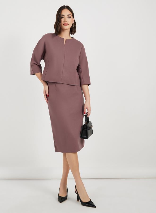 Styli Split Neck Crop Top With 3/4 Sleeves - Image 2