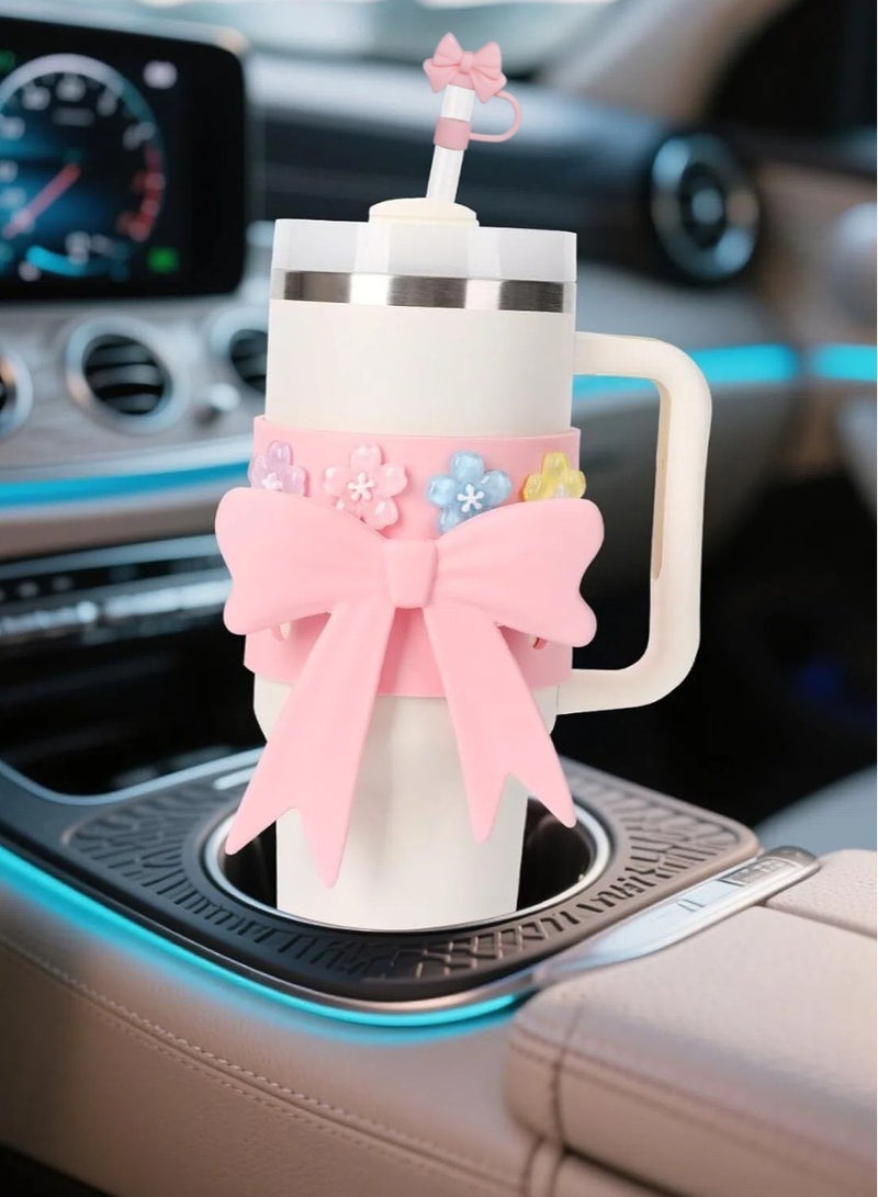 UrbanNest 8 Pcs Water Bottle Accessories Set, For Stanley Cup 40oz Tumblers Protection, DIY Decoration Including Silicone Straw Cover Cap Topper, Sleeve, Charms, Boot, Pink - Image 4
