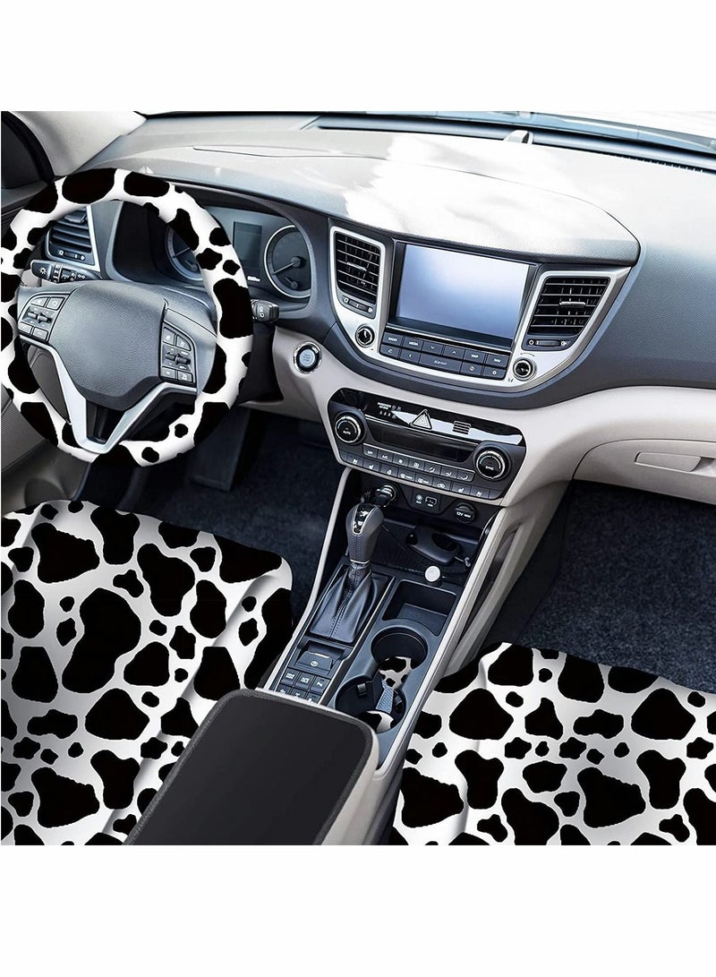 SYOSI Car Seat Protector, 10pcs Milk Cow Print Cover, Steering Wheel Thickening Fabric Front Covers, Coasters Keyring Armrest Pad Belt, Pads Wrist Strap for Vehicles - Image 4