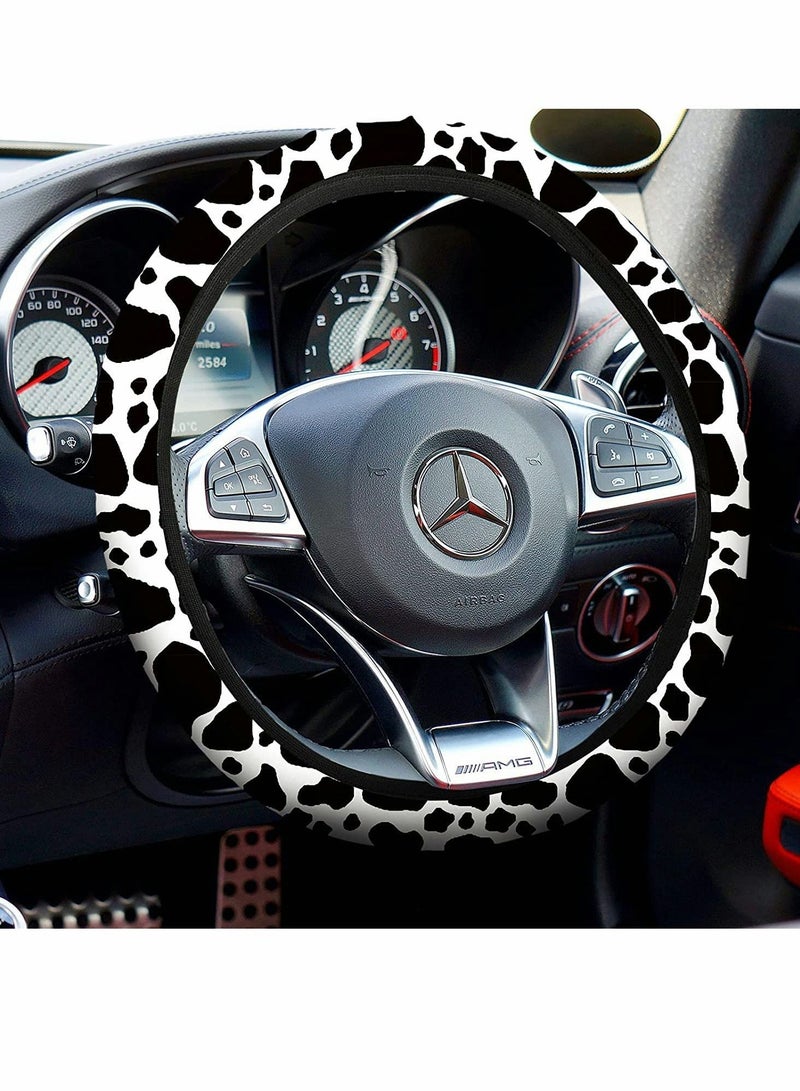 SYOSI Car Seat Protector, 10pcs Milk Cow Print Cover, Steering Wheel Thickening Fabric Front Covers, Coasters Keyring Armrest Pad Belt, Pads Wrist Strap for Vehicles - Image 3