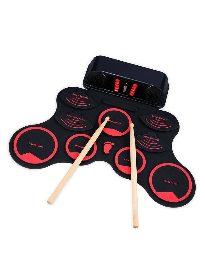 Generic - Portable Electronic Drum Set Digital Roll-Up MIDI Drum Kit 9 Silicon Durm Pads Built-in Stereo Speakers Rechargeable Lithium Battery with 2 Foot Pedals for Kids Children Beginners - Image 1