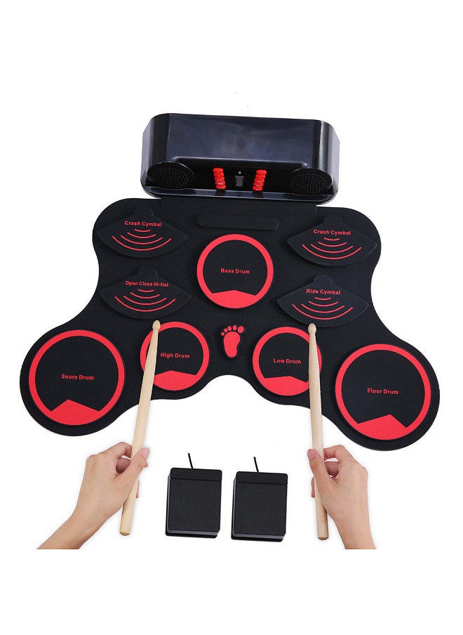 Generic - Portable Electronic Drum Set Digital Roll-Up MIDI Drum Kit 9 Silicon Durm Pads Built-in Stereo Speakers Rechargeable Lithium Battery with 2 Foot Pedals for Kids Children Beginners - Image 1