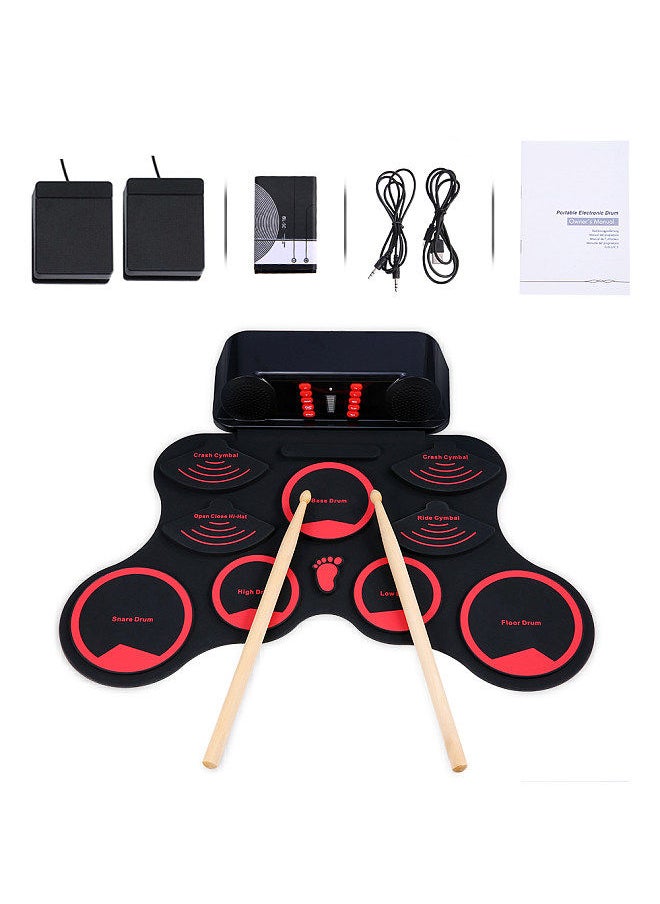 Generic - Portable Electronic Drum Set Digital Roll-Up MIDI Drum Kit 9 Silicon Durm Pads Built-in Stereo Speakers Rechargeable Lithium Battery with 2 Foot Pedals for Kids Children Beginners - Image 1