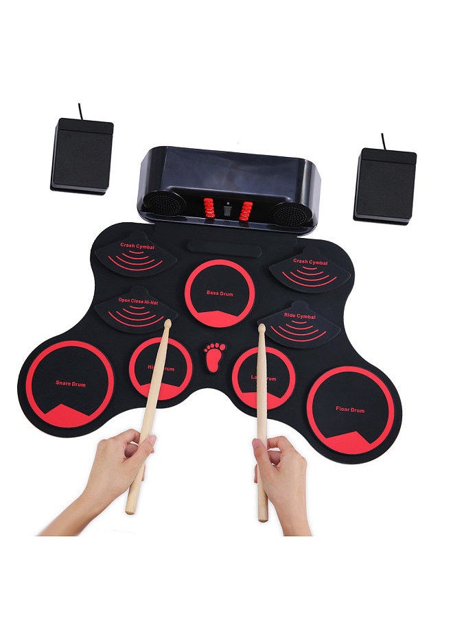 Generic - Portable Electronic Drum Set Digital Roll-Up MIDI Drum Kit 9 Silicon Durm Pads Built-in Stereo Speakers Rechargeable Lithium Battery with 2 Foot Pedals for Kids Children Beginners - Image 1