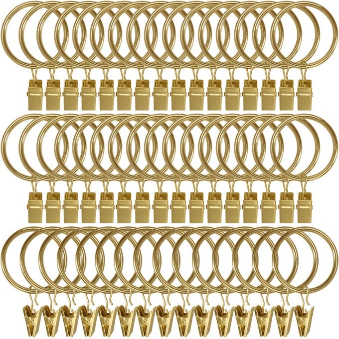 60 PACK METAL CURTAIN RINGS WITH CLIPS CURTAIN CLIP RINGS HOOKS FOR HANGING DRAPERY DRAPES BOWS CURTAIN ROD RINGS 15 INCH INTERIOR DIAMETER GOLD