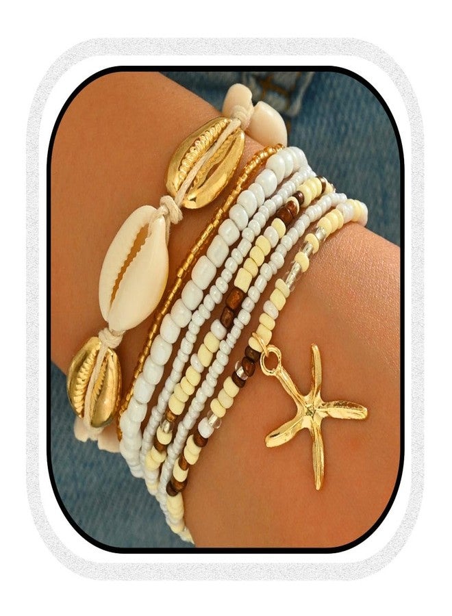 Latious Beach Jewelry Starfish Bracelet Seashell Bead Bracelets for Women (L-Shell-7 PCS) - Image 1