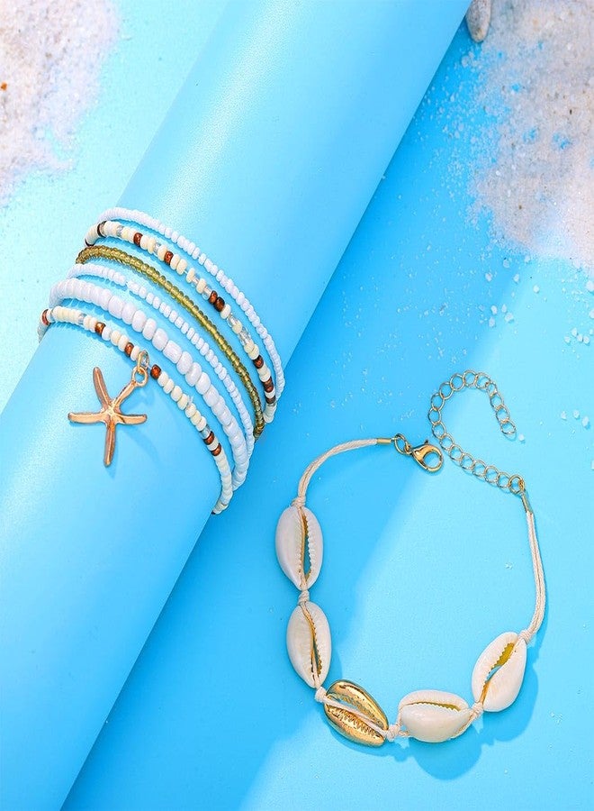Latious Beach Jewelry Starfish Bracelet Seashell Bead Bracelets for Women (L-Shell-7 PCS) - Image 2
