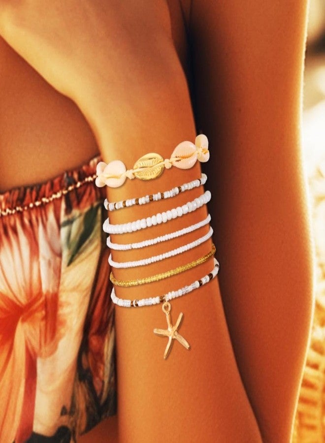 Latious Beach Jewelry Starfish Bracelet Seashell Bead Bracelets for Women (L-Shell-7 PCS) - Image 3