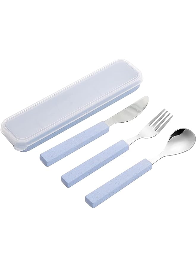 SYOSI Set Children Utensils Set 18/10 Stainless Steel Child Silverware Knife Spoon Fork Set with Travel Case for Kids Lunch Box 3-Piece (Blue) - Image 1