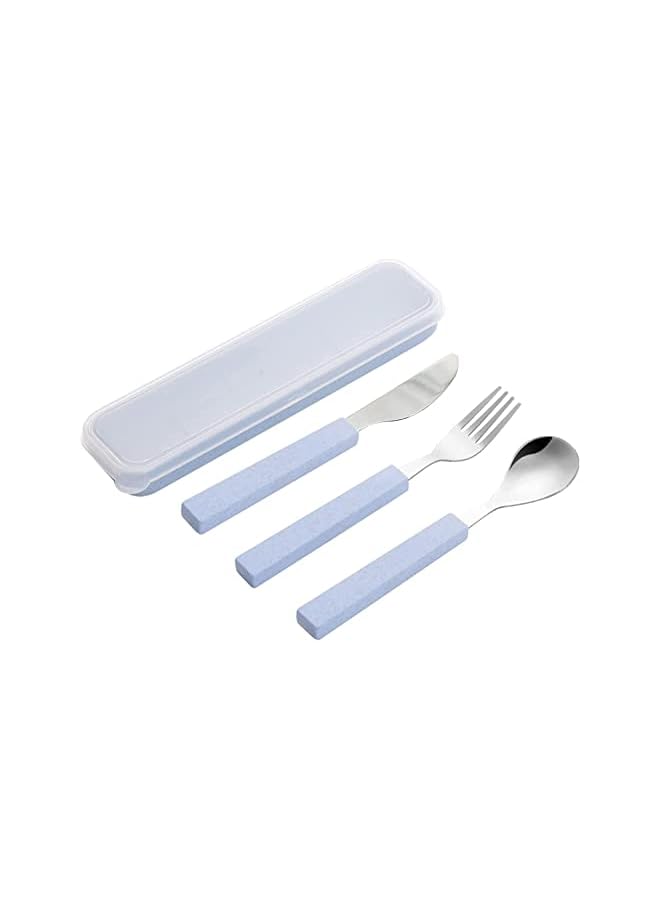 SYOSI Set Children Utensils Set 18/10 Stainless Steel Child Silverware Knife Spoon Fork Set with Travel Case for Kids Lunch Box 3-Piece (Blue) - Image 2