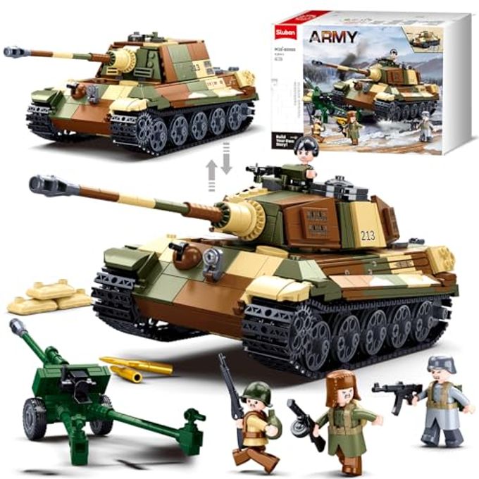 Sluban WW2 Tiger II Army Tank, Building Kit Set, Military Model Toys, with 4 Soldier Figures, Gifts for 6-12 Years Kids Old Army Toys, Compatible with Lego Tank, 930 PCS - Image 4
