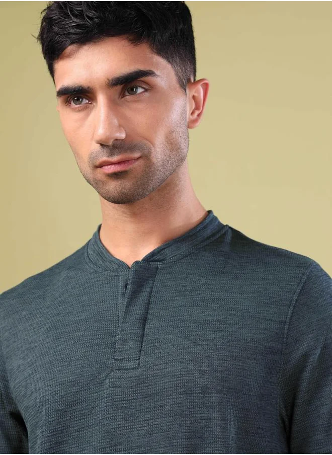 Technosport Solid Henley Neck Slim Fit T-Shirt by Styli