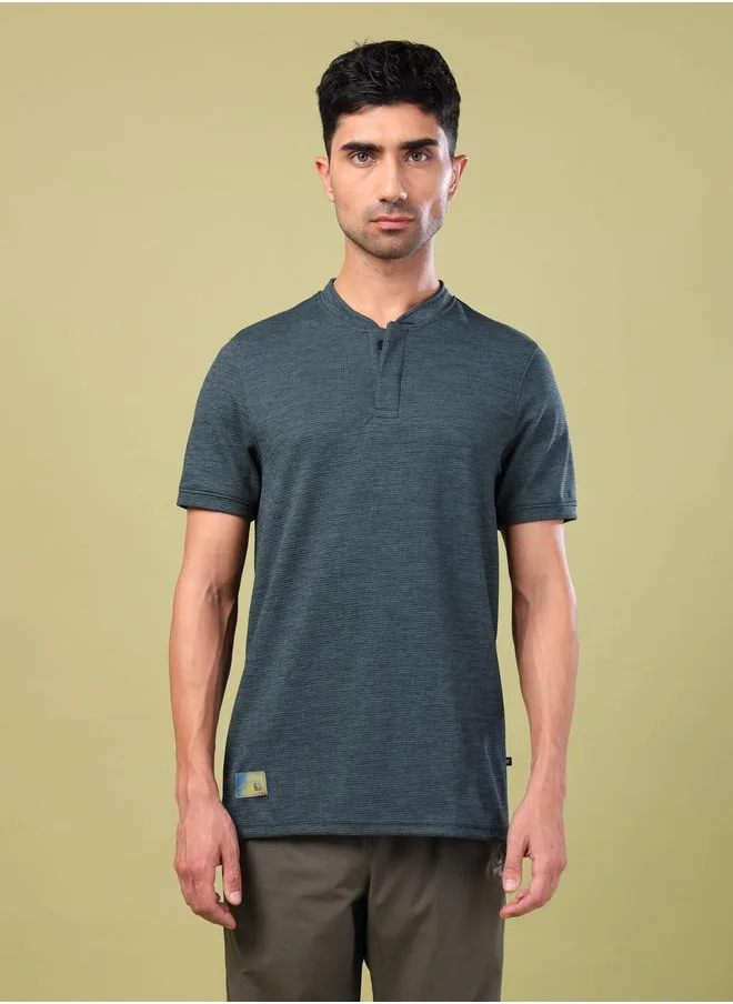 Technosport Solid Henley Neck Slim Fit T-Shirt by Styli