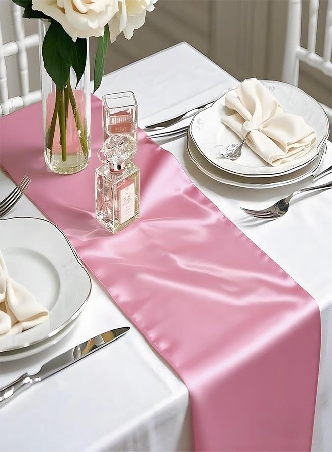 Gankar Satin Pink Table Runners 10 Pack, 12 x 108 Inches Long, 100% Polyester, for Wedding Party Gender Reveal Birthday Table Restaurant Decor - Image 2