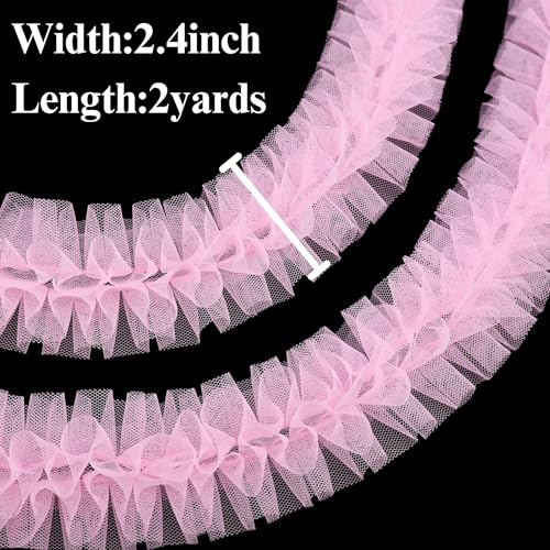 DHFLYDH Pink Ruffle Pleated Lace Trim 2 Yards Satin Ribbon Gather Edge for Applique Sewing Crafts, Home Decoration - Image 3