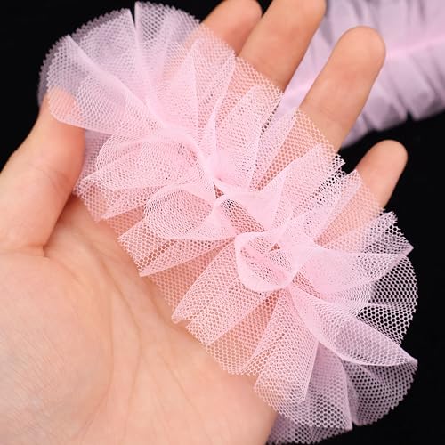 DHFLYDH Pink Ruffle Pleated Lace Trim 2 Yards Satin Ribbon Gather Edge for Applique Sewing Crafts, Home Decoration - Image 2