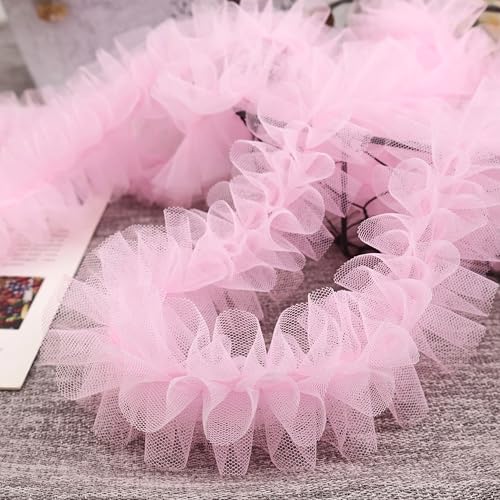 DHFLYDH Pink Ruffle Pleated Lace Trim 2 Yards Satin Ribbon Gather Edge for Applique Sewing Crafts, Home Decoration - Image 4