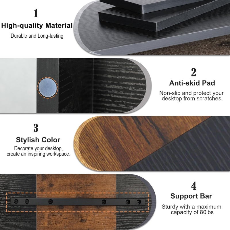 TEAMIX 2 Tiers Desktop Monitor Stand Riser 20 Inch Printer Stand with Storage Small TV Riser Laptop Wooden Desk Organizer Shelf Bookshelf (Black+Brown, 2 tiers) - Image 4