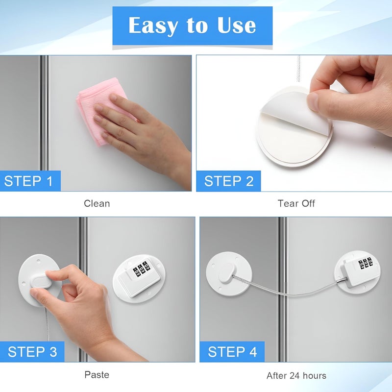 Drawer Safety Lock - 3-Digit Code Adhesive Lock for Fridge, Freezer, Cabinets, and Drawers, Clean White Appearance - Image 3