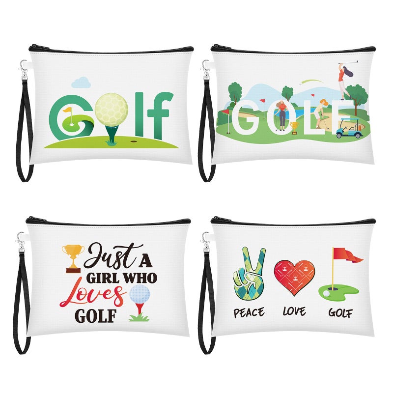 Kacctyen 4 Pieces Golf Gifts Lady Golf Cosmetic Bags Golf Player Gifts Golfer Makeup Bag Inspirational Golf Pouch Zipper Golf Wristlet Wallet Golf Accessories for Women Golf Lover Player, 4 Styles - Image 1