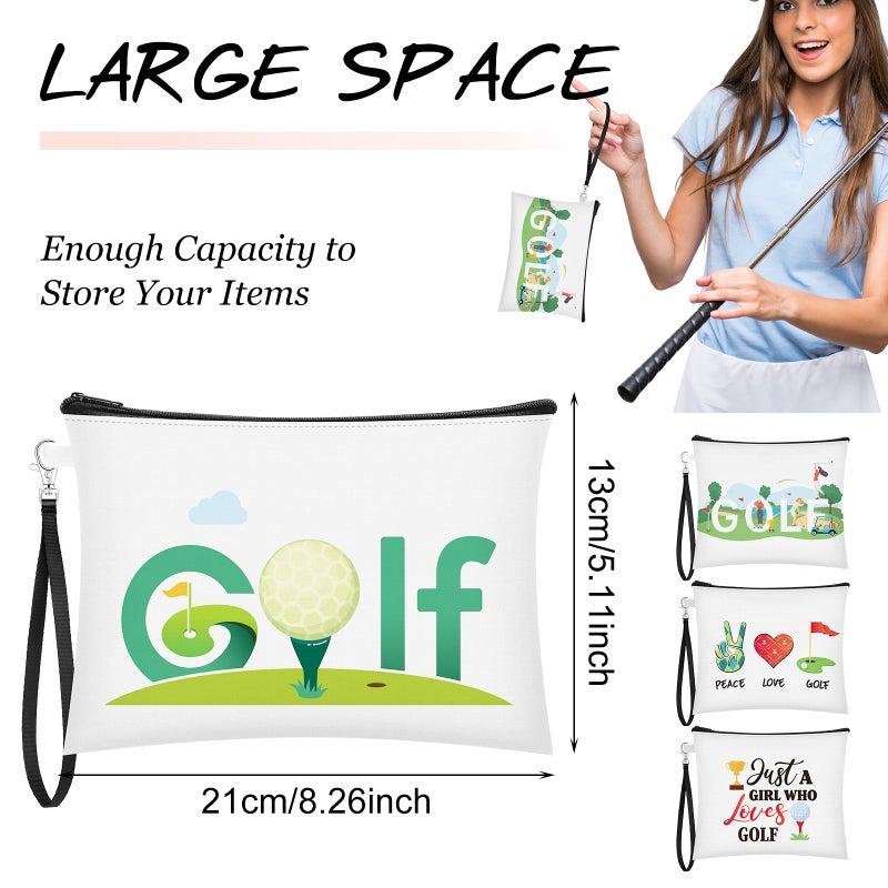 Kacctyen 4 Pieces Golf Gifts Lady Golf Cosmetic Bags Golf Player Gifts Golfer Makeup Bag Inspirational Golf Pouch Zipper Golf Wristlet Wallet Golf Accessories for Women Golf Lover Player, 4 Styles - Image 2