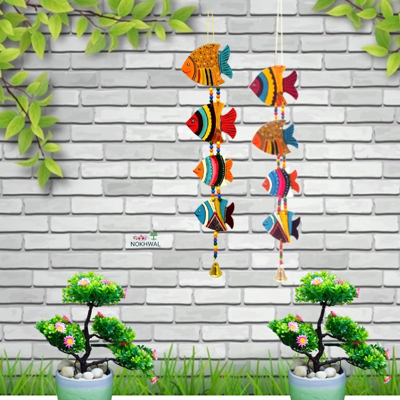 NOKHWAL Fish Hanging Handmade Hand Painted Fishes for Garden Balcony Main Door Wall Hanging Decoration Hanging Decorative Items for Room Wall Dcor for Home - Image 1