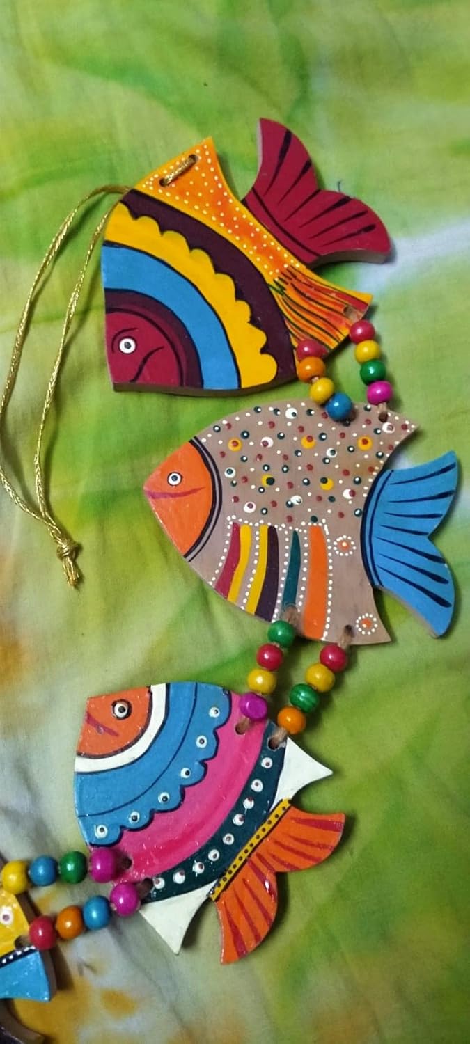 NOKHWAL Fish Hanging Handmade Hand Painted Fishes for Garden Balcony Main Door Wall Hanging Decoration Hanging Decorative Items for Room Wall Dcor for Home - Image 2