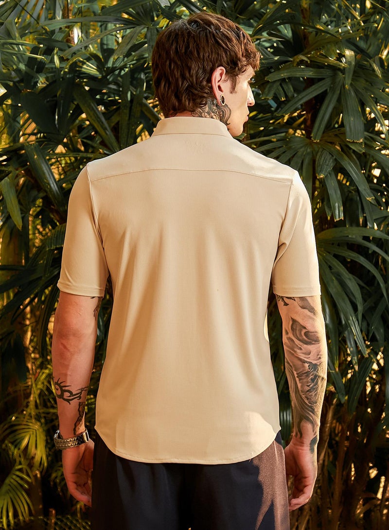 Campus Sutra Men's Buff Beige Seamless Waffle Shirt - Image 5