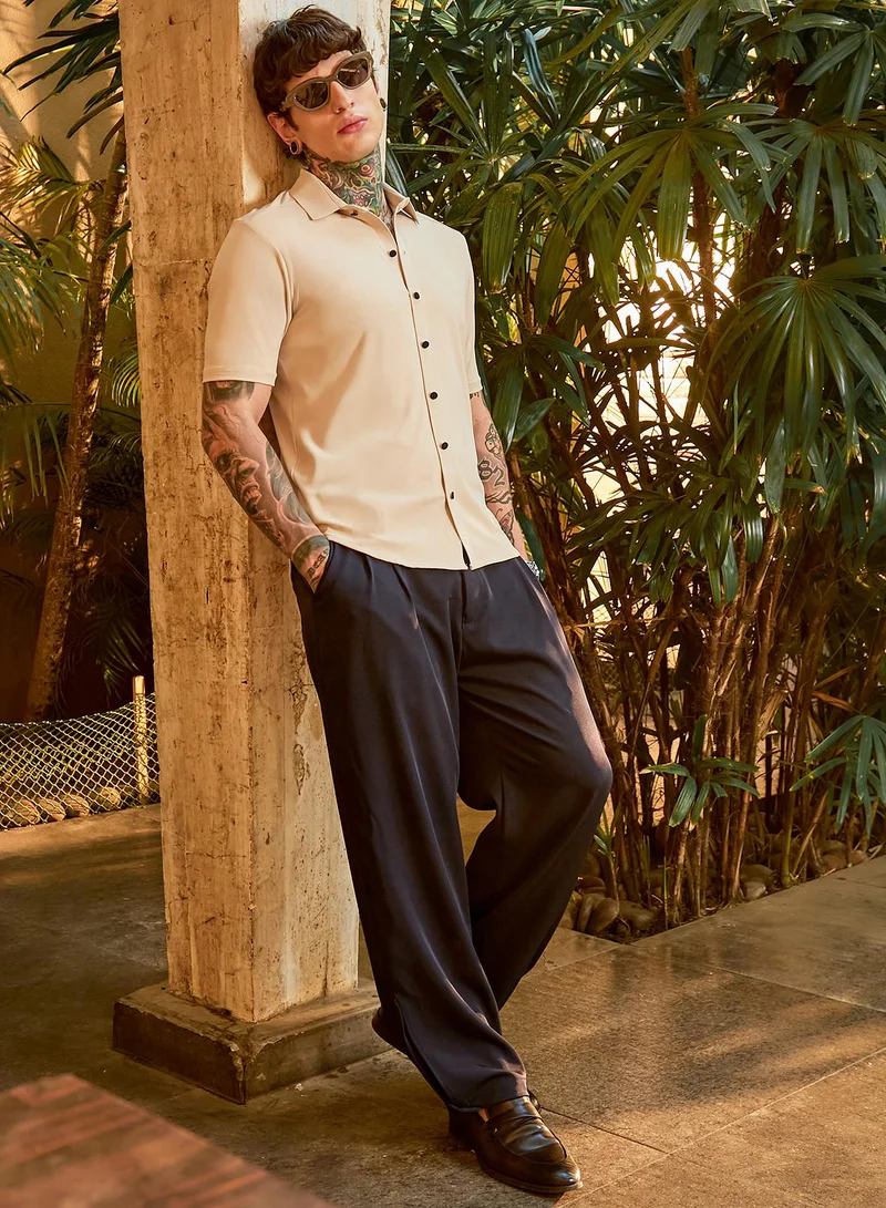 كامبوس سوترا Men's Buff Beige Seamless Waffle Shirt