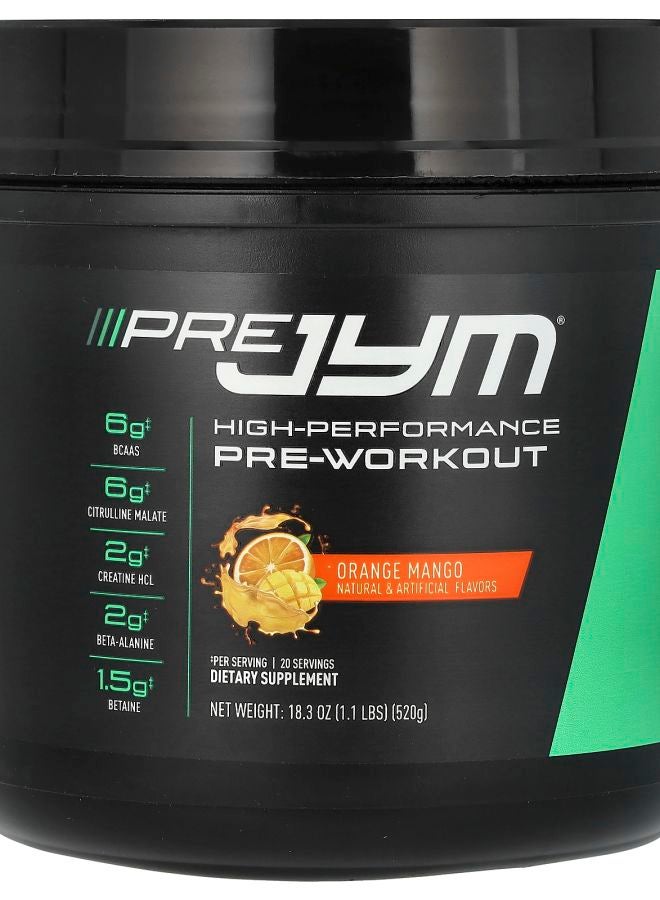 JYM Supplement Science Pre JYM High Performance PreWorkout Orange Mango 1.1 lbs (520 g)